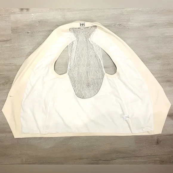 Revolve Haute Hippie Sleeveless Lace Crepe Cloak Vest in Swan (Ivory/Pearl) Sz 8 - Picture 4 of 10